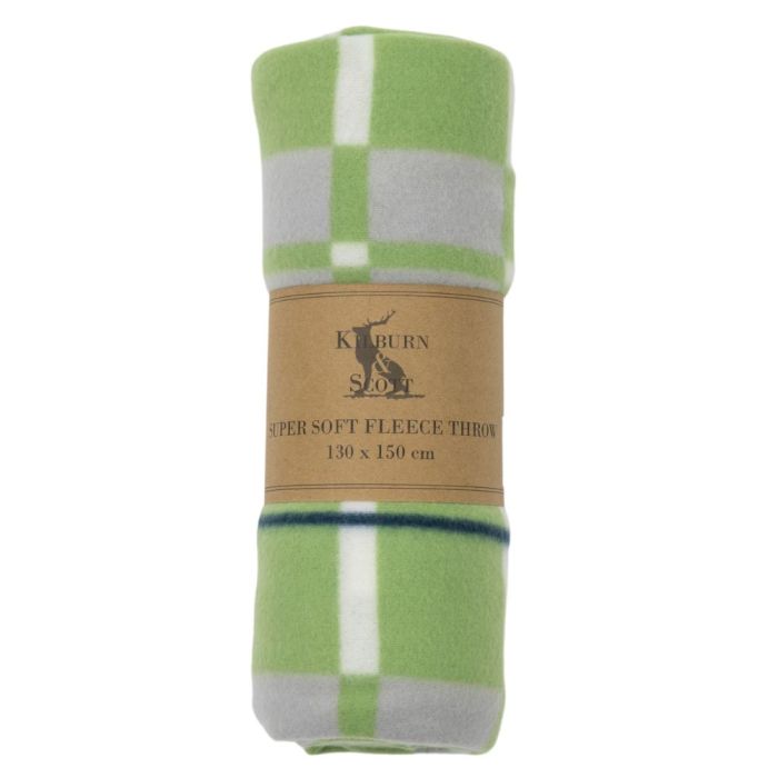 Aria Small Sage Green Checked Fleece Blanket 1