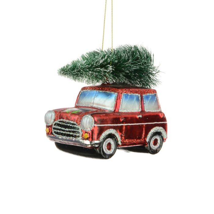 Tree Decoration Glass Car with Tree Red H.10cm 1