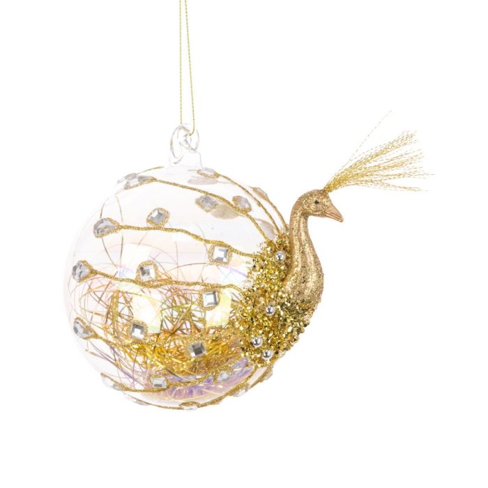 Tree Decoration Glass Peacock Bauble Gold H.13cm 1