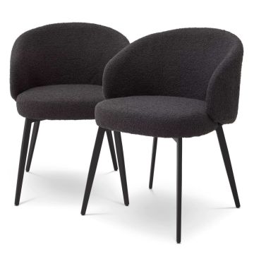 Lloyd Dining Chairs with Arm in Bouclé black Set of 2 