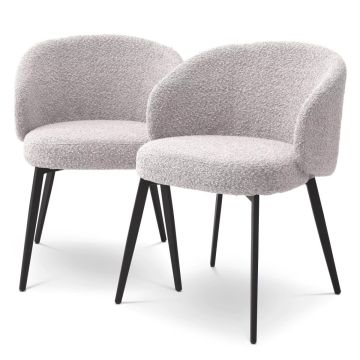 Lloyd Dining Chairs with Arm in Bouclé grey Set of 2 