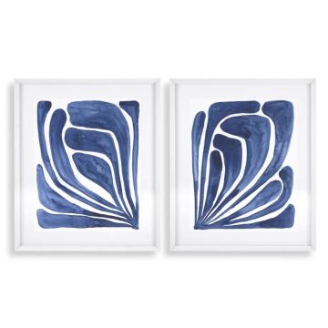 Blue Stylised Leaf Prints Set of 2