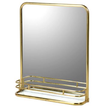 Brass Gallery Mirror with Marble Shelf