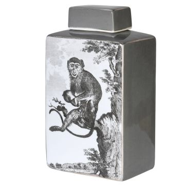 Monkey Porcelain Jar with Lid