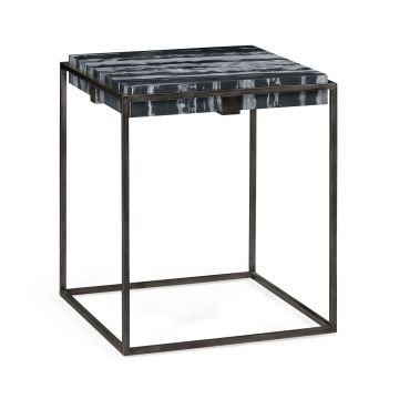 Outdoor Square Iron End Table in Faux Black Marble