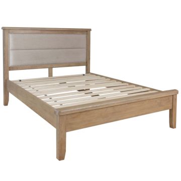 Rustic 4'6 Bed with Fabric Headboard & Low Footboard