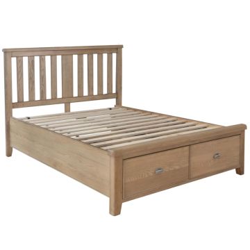 Rustic 4'6 Bed with Wooden Headboard & Drawer Footboard