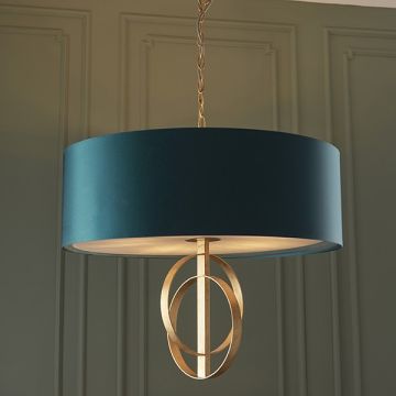 Vermont Large Gold Pendant Light in Teal
