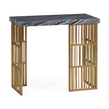 Outdoor Rectangular Brass and Marble Console Table