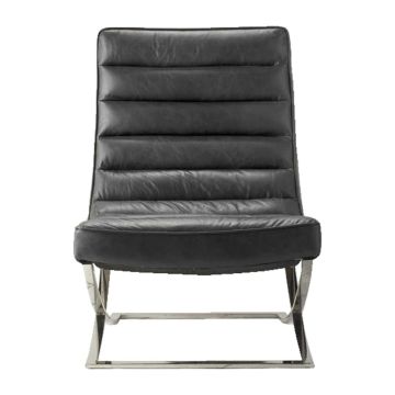 Gowle Lounger in Black Leather