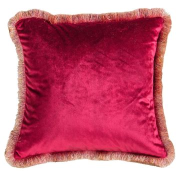 Paula Velvet Cushion with Fringe - Red