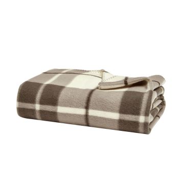 Aria Large Natural Checked Fleece Blanket