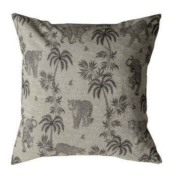 Grey Cotton Leopard Print Cushion