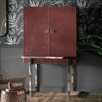 Deco Red Leather Cocktail Cabinet