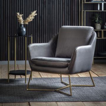 Newham Velvet Armchair in Charcoal