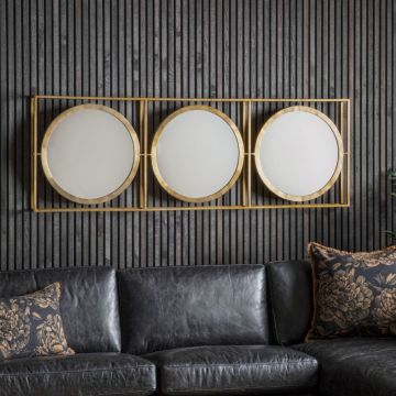 Studio Triple Round Wall Mirror in Brass