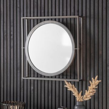 Studio Single Round Wall Mirror in Zinc