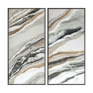 Metallic Marble Abstract Framed Canvas Pair