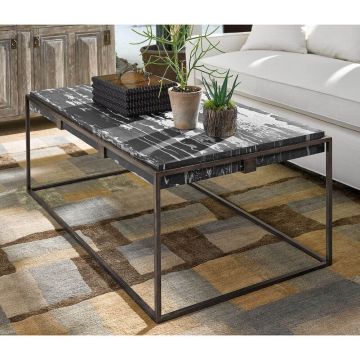 Outdoor Coffee Table with Black Marble Top