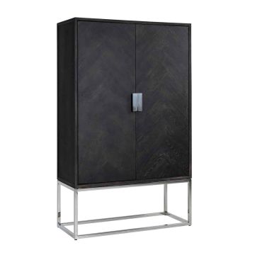 Blackbone Tall Black Storage Cabinet Silver Base