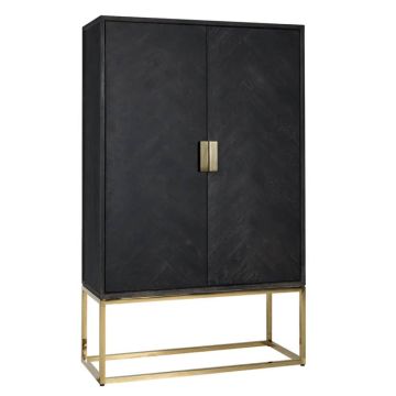 Blackbone Tall Black Storage Cabinet Gold Base