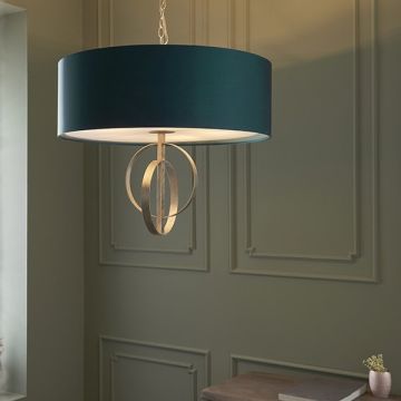 Vermont Large Silver Pendant Light in Teal