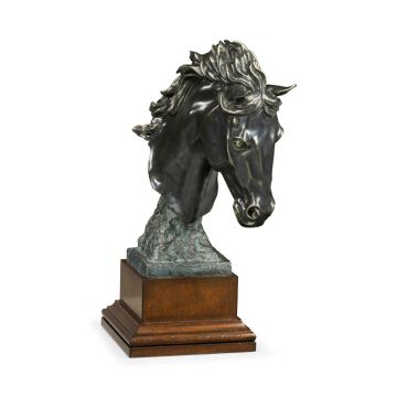 Stallion Horse Head Figurine on Base - Dark Bronze