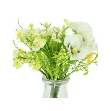 Artificial Pansy & Blossom In Milk Bottle White Height 22cm