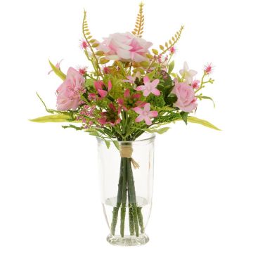 Artificial Rose And Blossom In Juice Vase - Pink