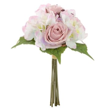 Artificial Rose/hydrangea Bouquet Mauve/Lilac Height 31cm