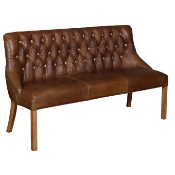 Stanton 3 Seater Dining Bench in Brown Leather