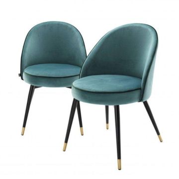 Dining Chair Cooper Set of 2 in Turquoise Velvet