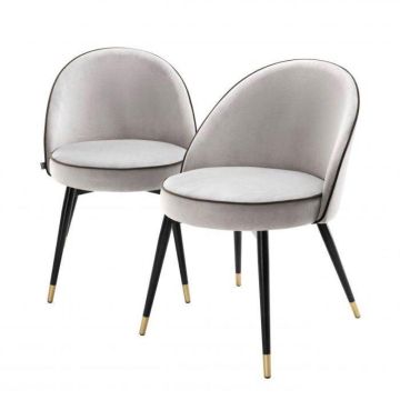 Dining Chair Cooper Set of 2 in Light Grey Velvet
