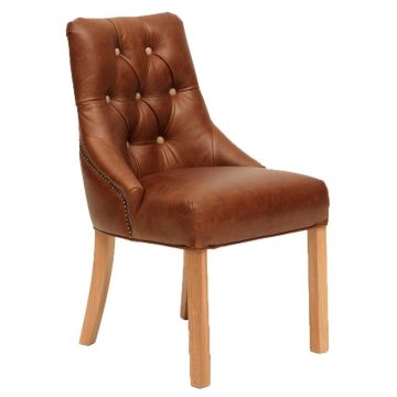Stanton Leather Button Back Dining Chair in Brown