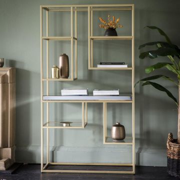 Display Unit Tottori with Glass Shelves - Gold Frame