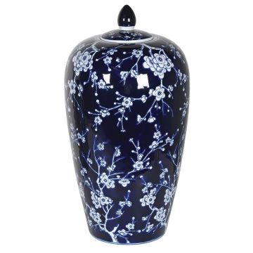 Floral Navy Blue Vase with Lid