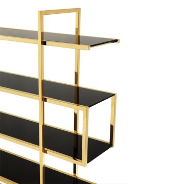 Eichholtz Bookcase Soto with Black Glass Shelves - Gold