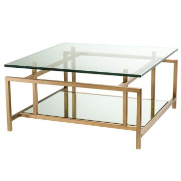 Eichholtz Coffee Table Superia with Mirrored Shelf  - Brushed Brass