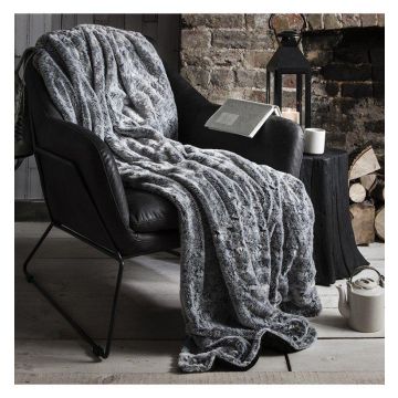 Faux Fur Blanket Wolf in Grey