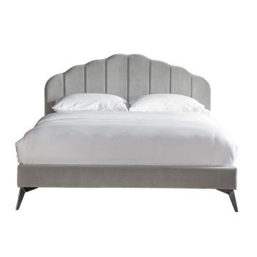 Mia Scalloped Double Bed in Light Grey