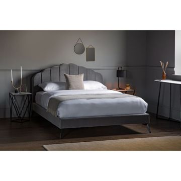 Mia Scalloped Double Bed in Grey