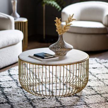 June Gold Coffee Table with Marble Top