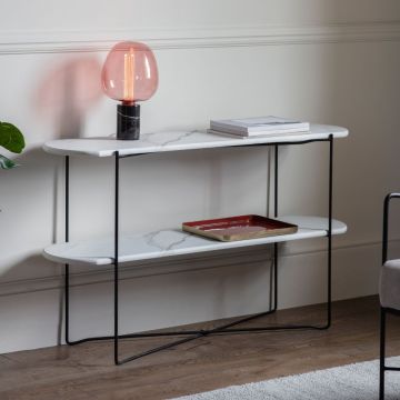 Hackney White Marble Effect Console Table with Shelf