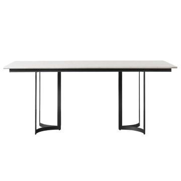 April Black Dining Table with White Marble Top
