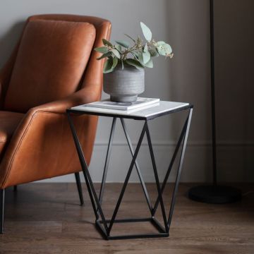 Essex Black Side Table with Marble Top