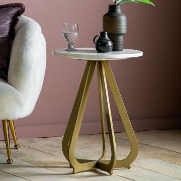 May Gold Side Table with Marble Top