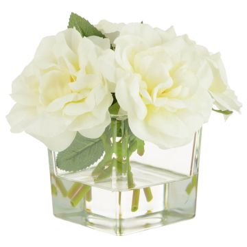 Artificial Roses in Cube Vase
