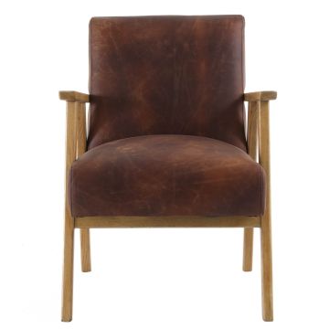 Hereford Mid Century Leather Armchair in Brown