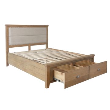 Rustic 6'0 Bed with Fabric Headboard & Drawer Footboard