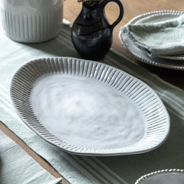 Agatha White Porcelain Ridged Platter